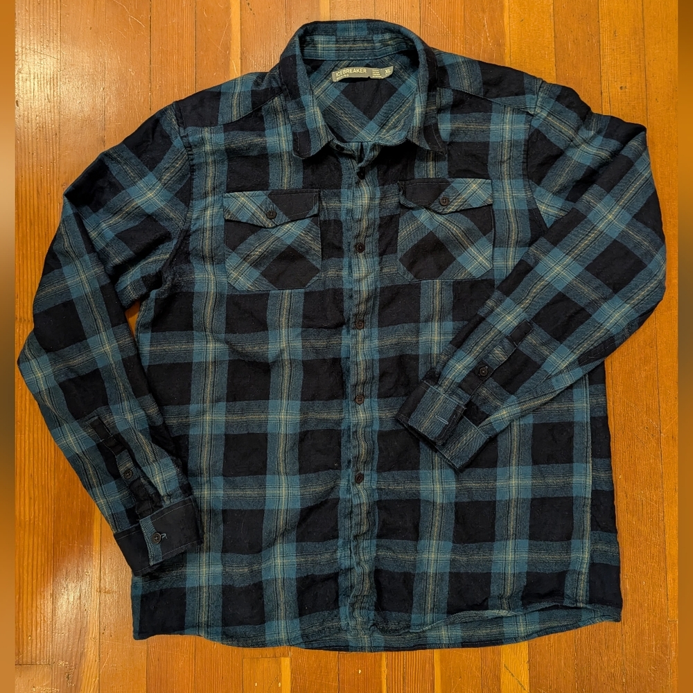 Icebreaker Blue and Black Wool Shirt